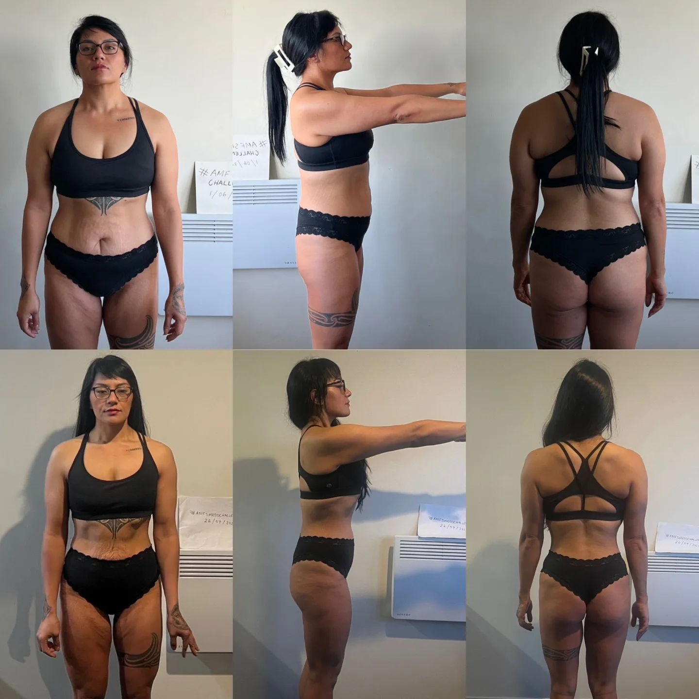 Coaching client full-body progress comparison